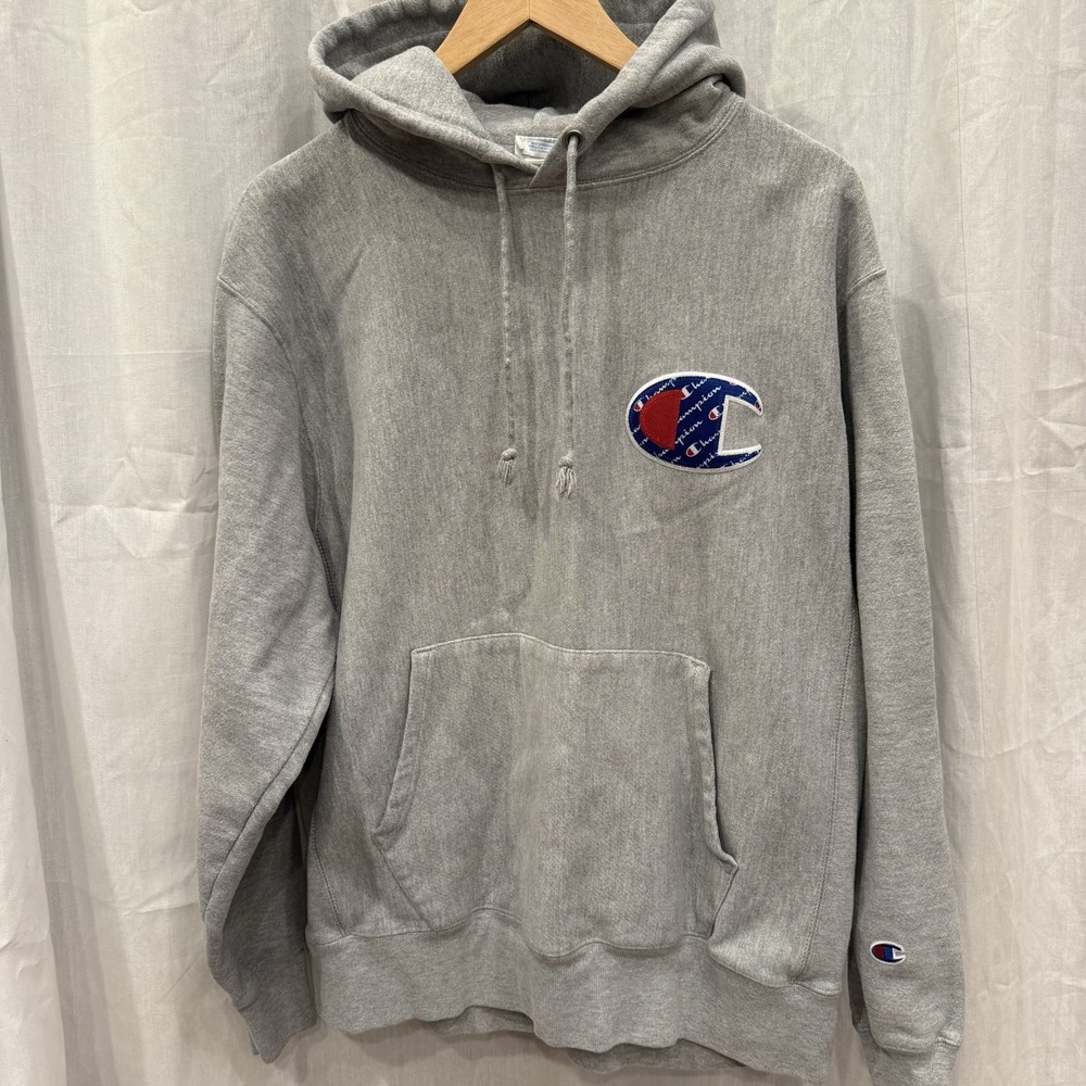 Champion Men's Reverse‎ Weave Pullover Hoodie Light Gray Embroidered Logo Size L